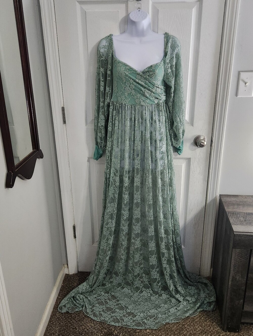 Green lace phototshoot maxi maternity dress small ethereal romance greek goddess - Picture 2 of 16